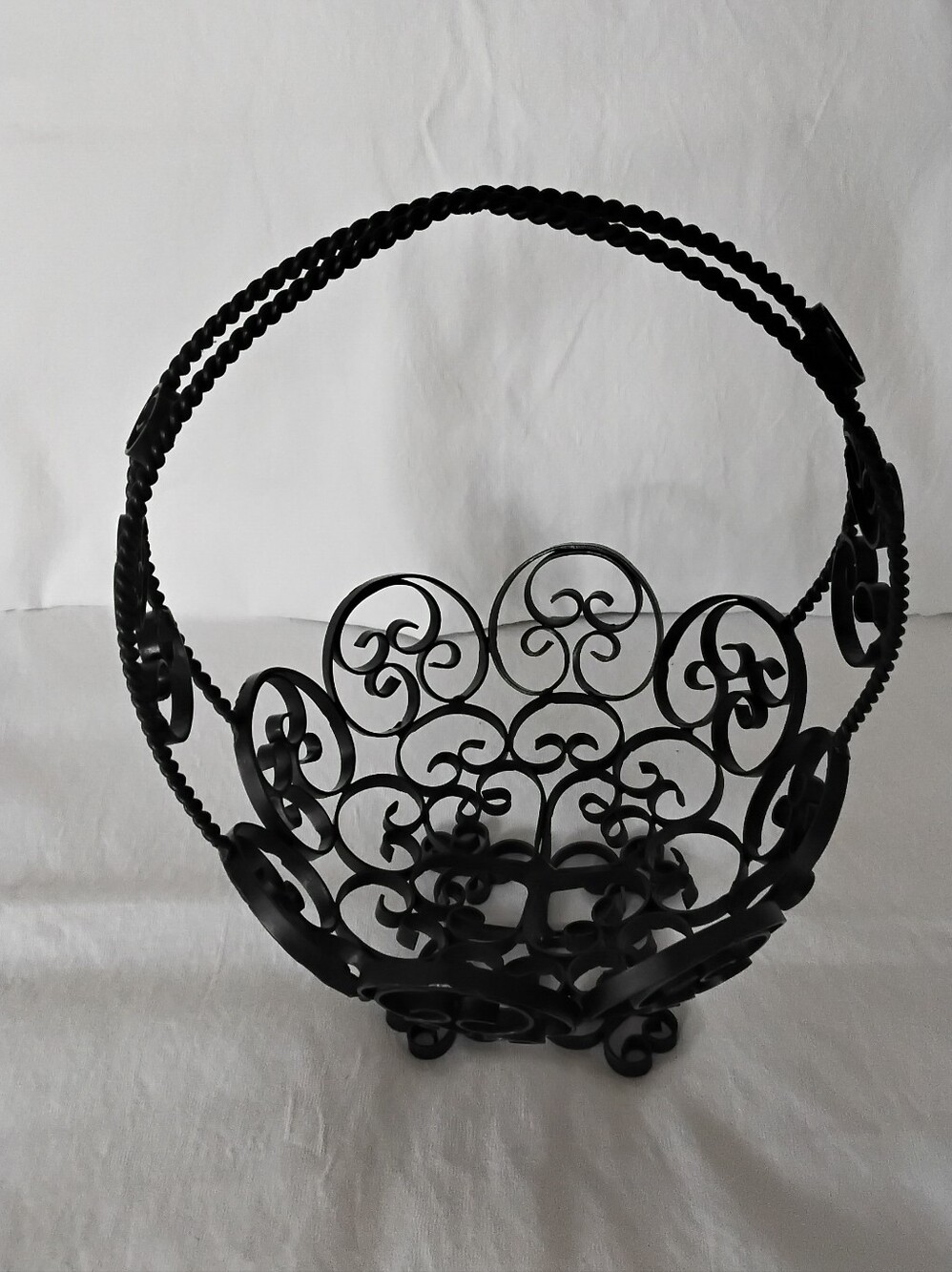 Ornate Scrollwork Wrought Iron Metal Basket - Black
